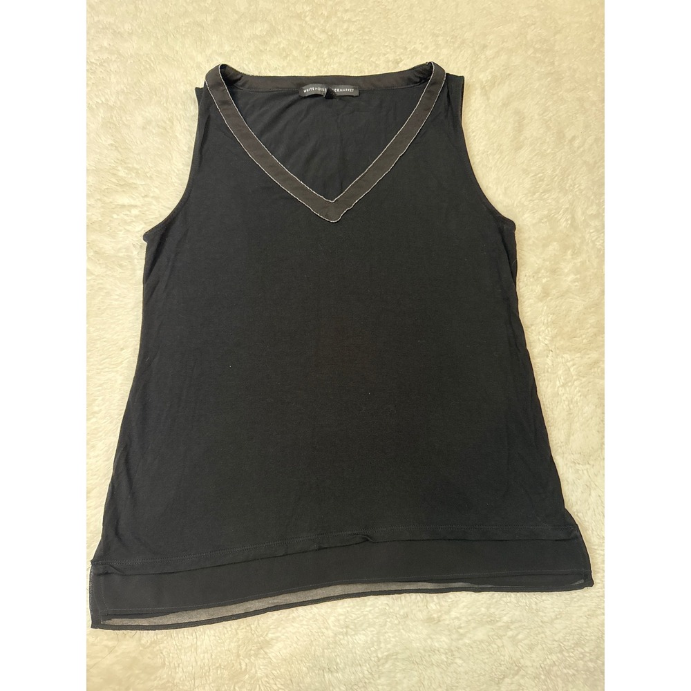 White‎ House Black Market Black V-Neck Sleeveless Top Chiffon Layered Hem XS